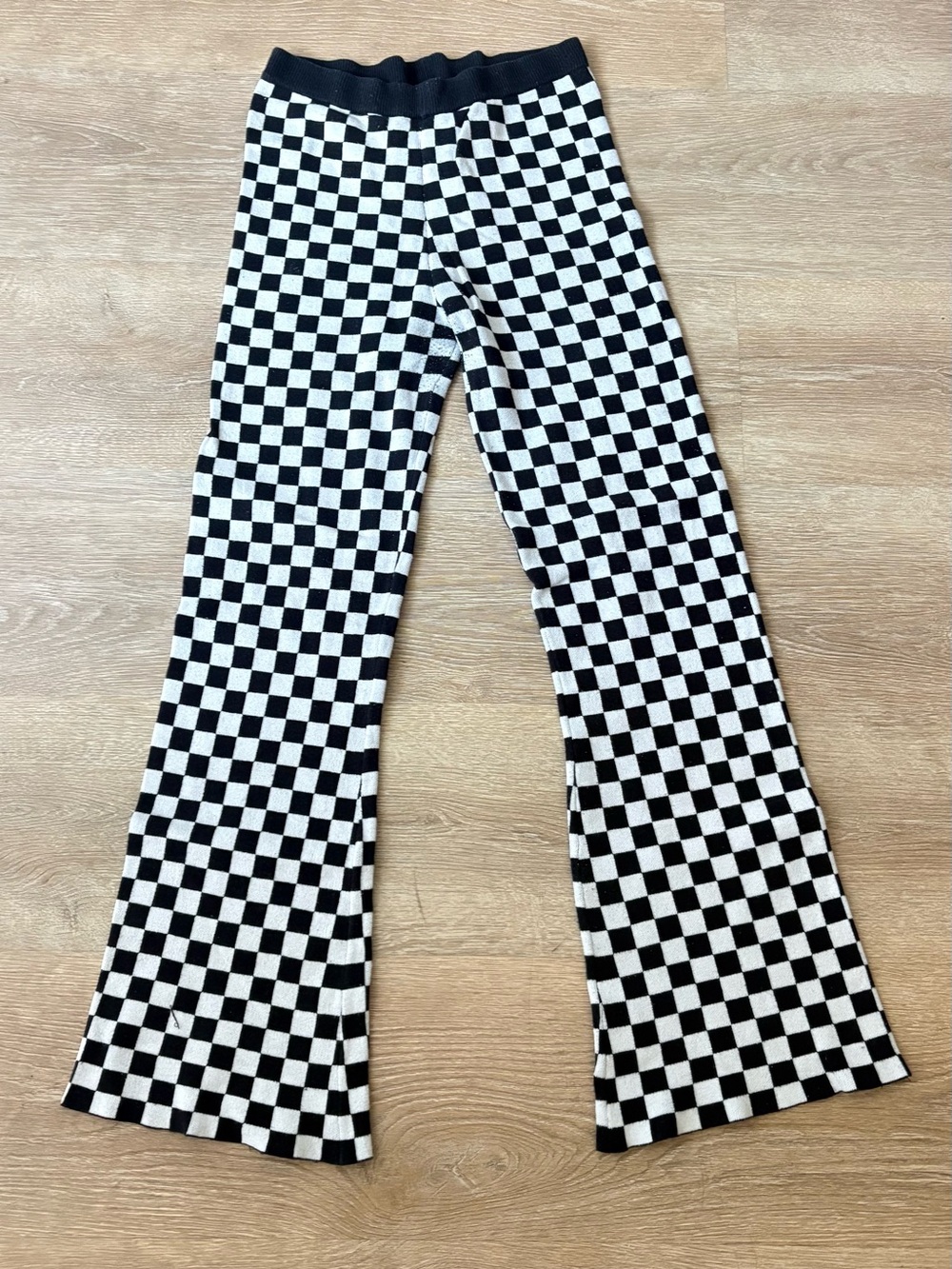 Shop LALA Checkerboard Knit Flare Pants - Black & White
